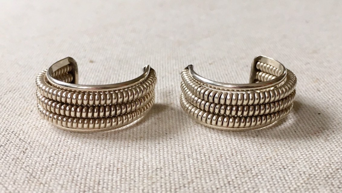 Sterling Silver Hoop Earrings Vintage Southwest Native American Navajo