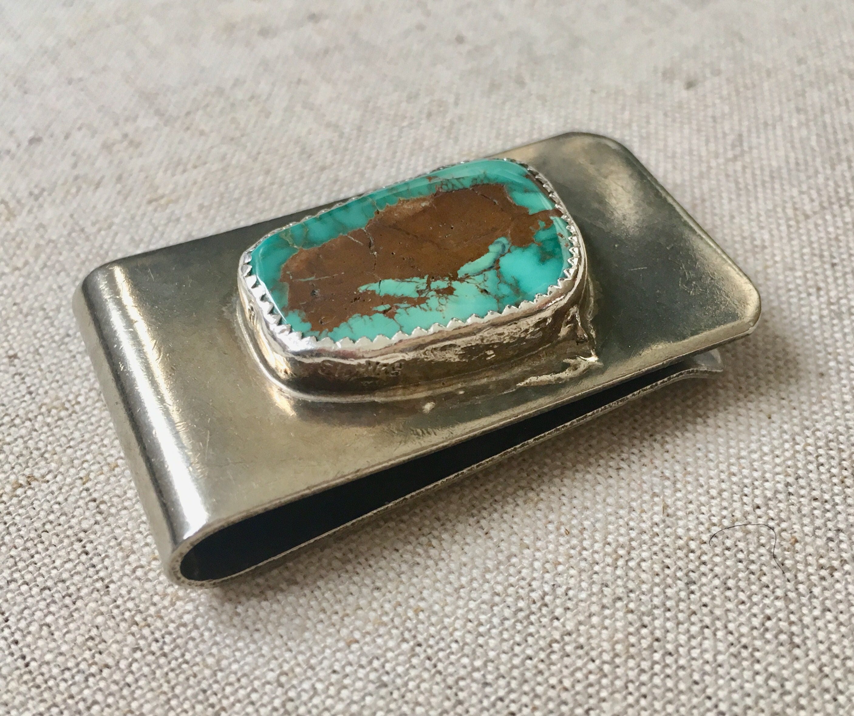 Sterling Silver Money Clip Vintage Turquoise Stone Native