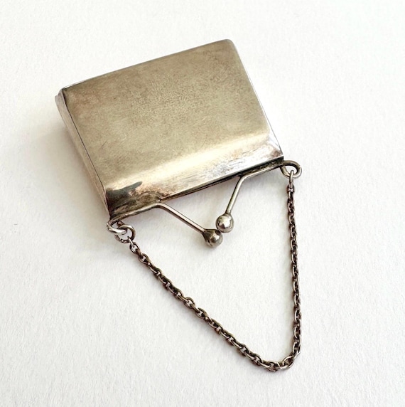 Vintage Sterling Silver Miniature Purse Box Tiny 925 Pillbox