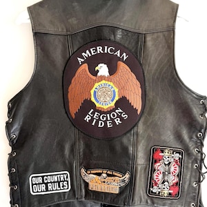 Vintage Leather Biker Vest American Legion Patches Sturgis Pins 90s Y2K