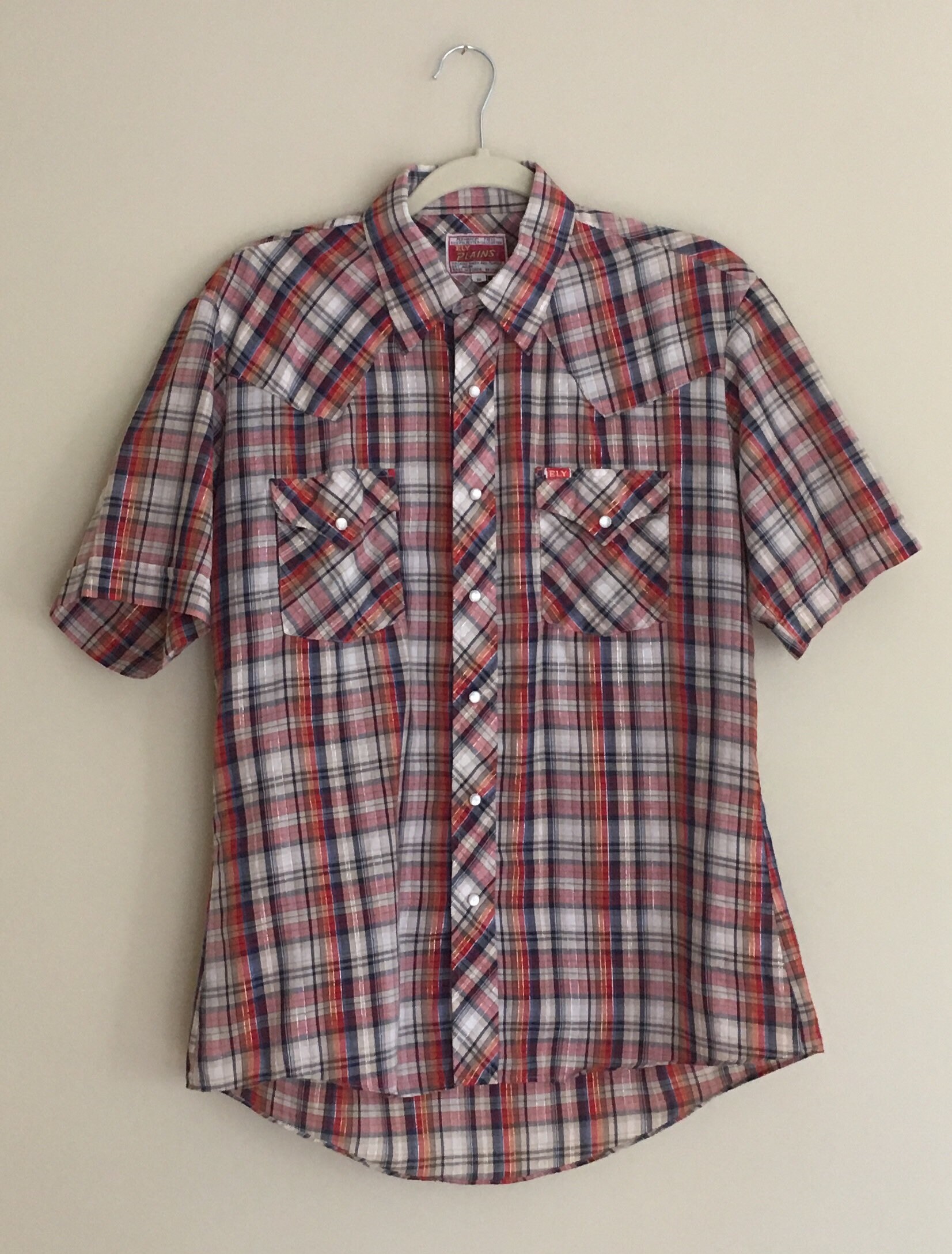 Mens Western Snap Shirt Vintage Ely Plains Red Plaid Mother of Pearl ...