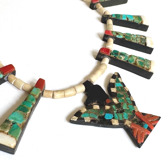 Depression Era Thunderbird Turquoise Necklace Vintage Antique 1920's 30's Native American Santo Domingo Beaded Mosaic Bird Symbol
