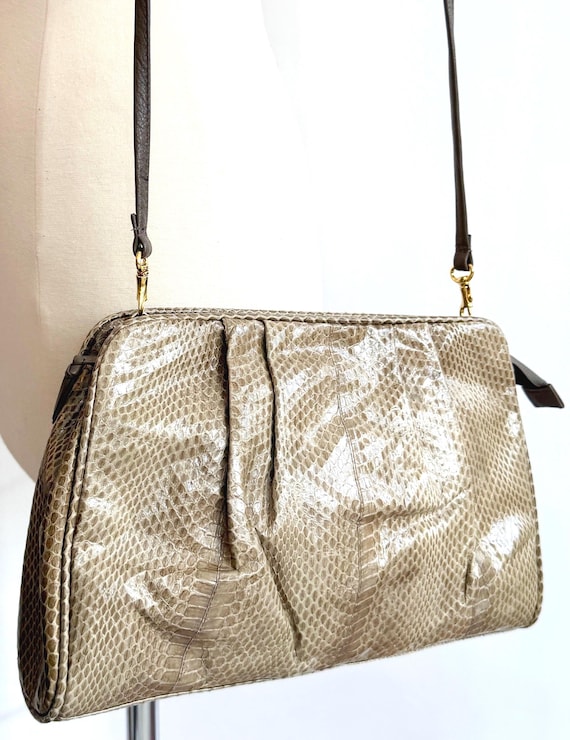 80's Genuine Snakeskin Clutch Bag Vintage Jacobson's Department Taupe Beige Brown