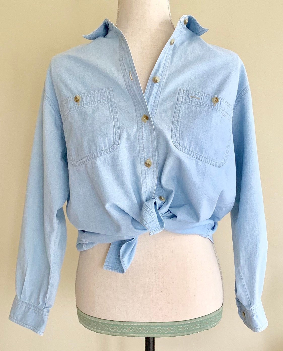 Lightweight Chambray Denim Shirt Vintage 90s Chaus Women's Top Light