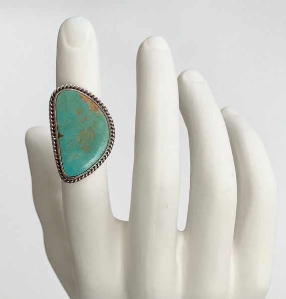 Vintage 1950s Navajo TURQUOISE Sterling Ring  Vintage Native American Turquoise Hand Stamped Ring  size 5 12