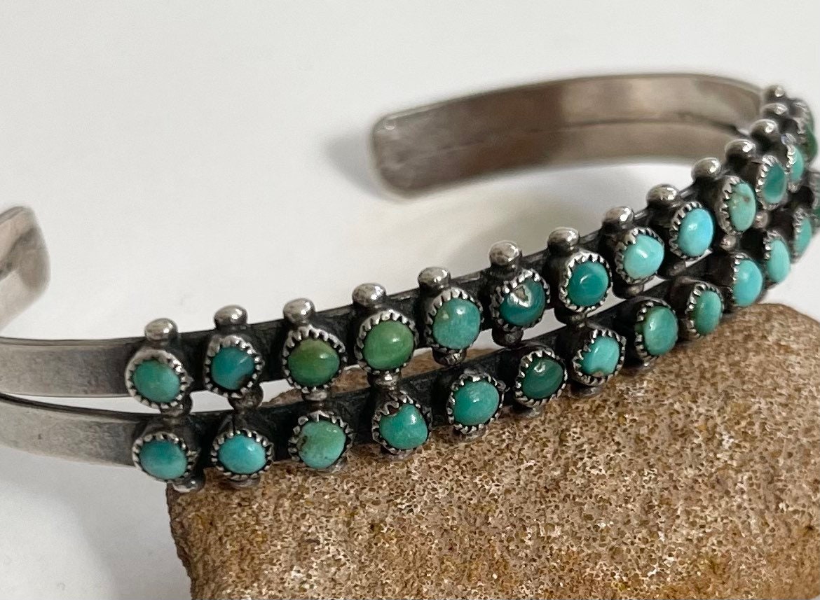 Snake Eye Turquoise Cuff Bracelet Vintage Old Pawn Zuni Double 2 Rows
