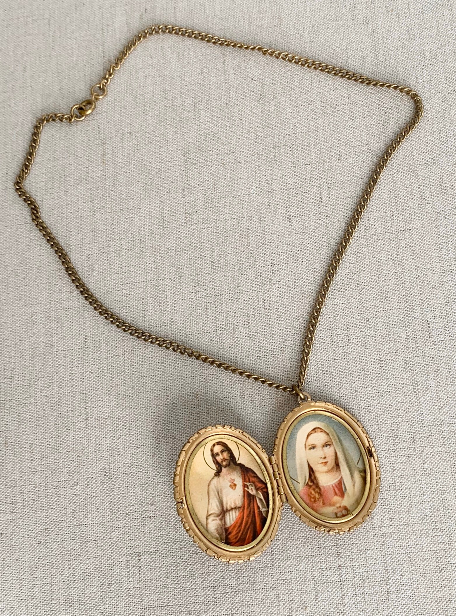 Religious Locket Necklace Gold Tone Necklace Antique Vintage Joseph