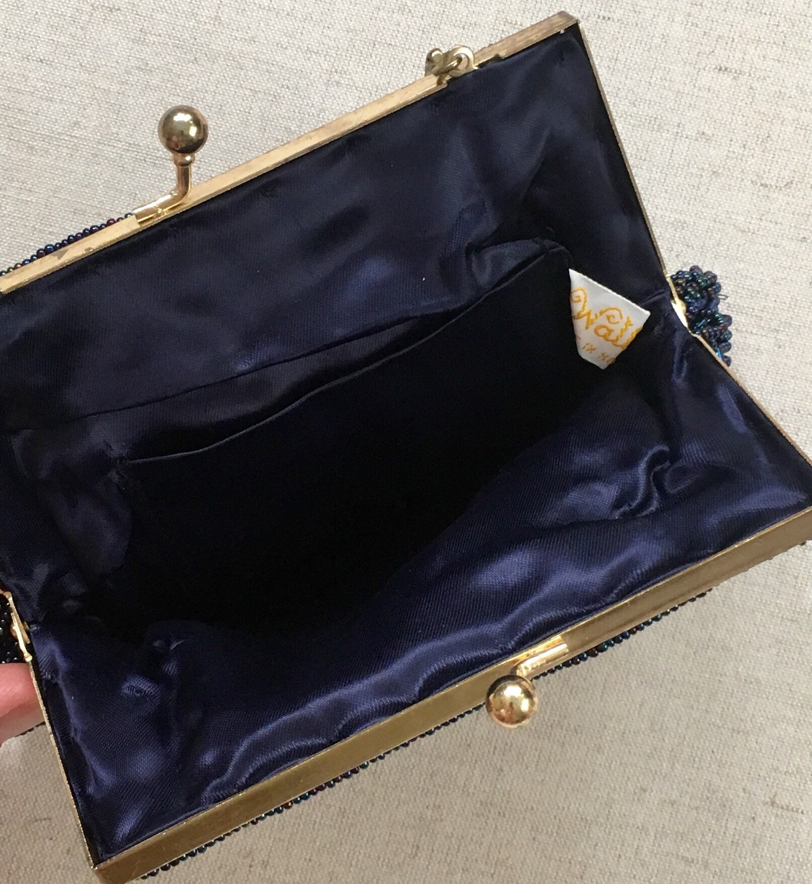 Midnight Blue Beaded Purse Evening Bag Vintage 50s Disco Glamour Party