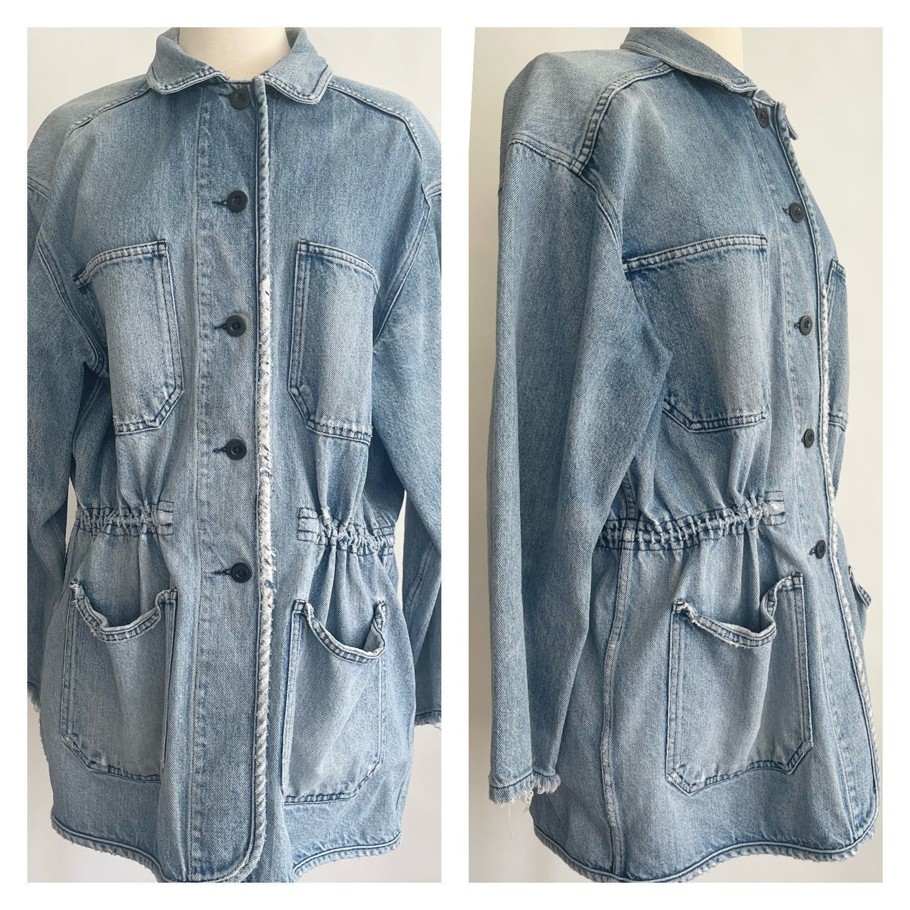 80s Denim Parka Jacket Vintage 80s 90s Lands End Distressed 