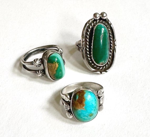 Old Turquoise Ring Antique Vintage 30s 40s Native American Navajo Sterling Silver Oval Green Aqua Blue Turquoise Cabochon