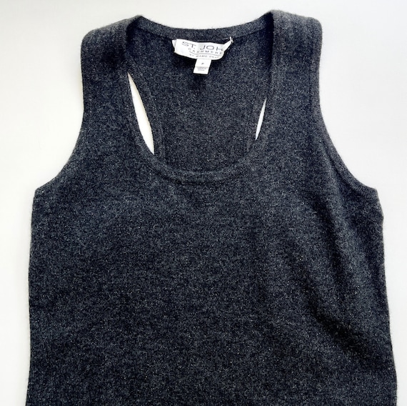 St John Cashmere Tank Top 90s Y2K Vintage Designer Knit Top Soft Charcoal Gray Cashmere Racer Back Neckline P XXS