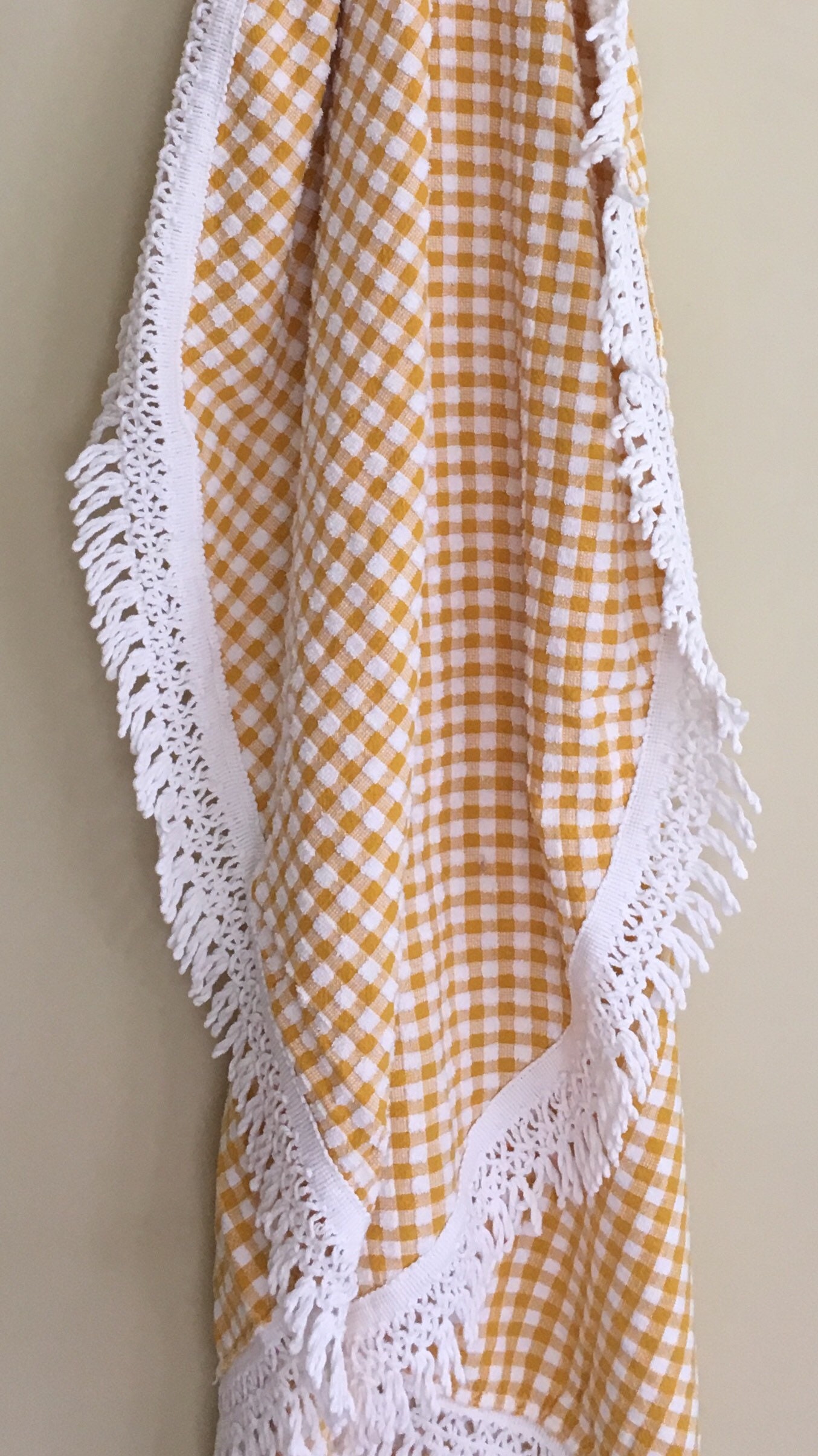 Vintage Gingham Picnic Blanket with Fringe Mustard Yellow ...