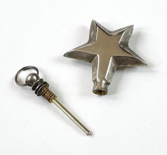 Modernist Star Perfume Pendant Vial Bottle Vintage Silver Metal Star Celestial Astrological Jewelry