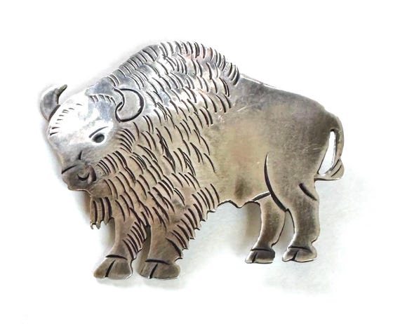 Navajo Sterling Silver Buffalo Pin Brooch Signed Vintage Native American Handcrafted 925 Silver Buffalo Bison Animal