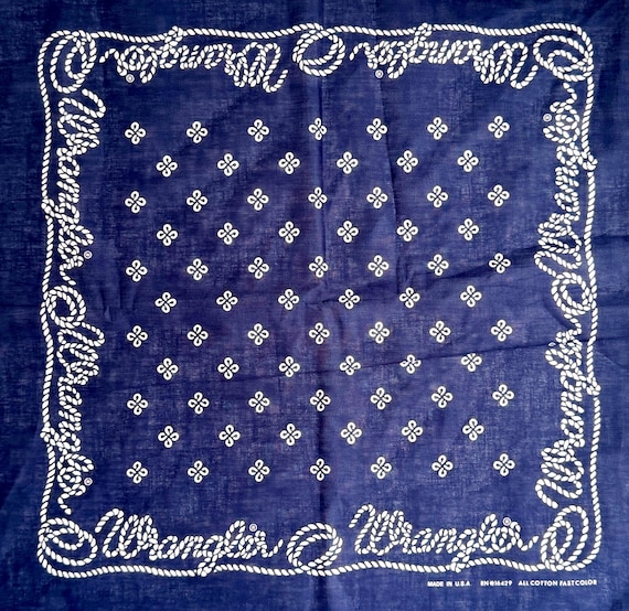 Vintage Indigo Western Bandana 80s Wrangler Fast Color Old Stock Made in USA