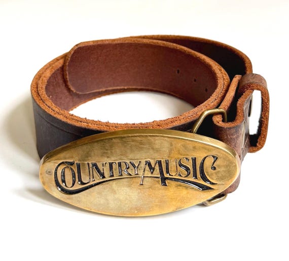 Vintage Country Music Solid Brass Buckle Brown Leather Belt