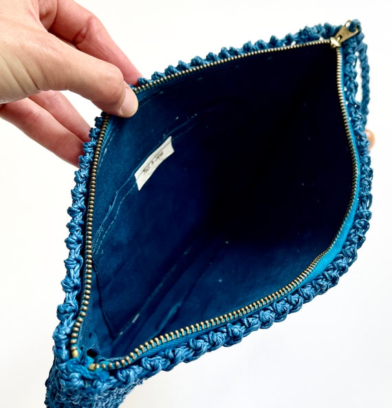 Soft Raffia Clutch Bag Cerulean Blue Purse Pouch … - image 5