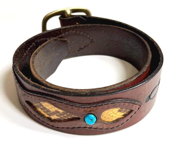 Western Python Turquoise Belt Vintage Southwick Leathers Size 28