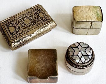 Vintage Pill Box: Bronze Floral Embossed or Sterling Silver Bone Inlay