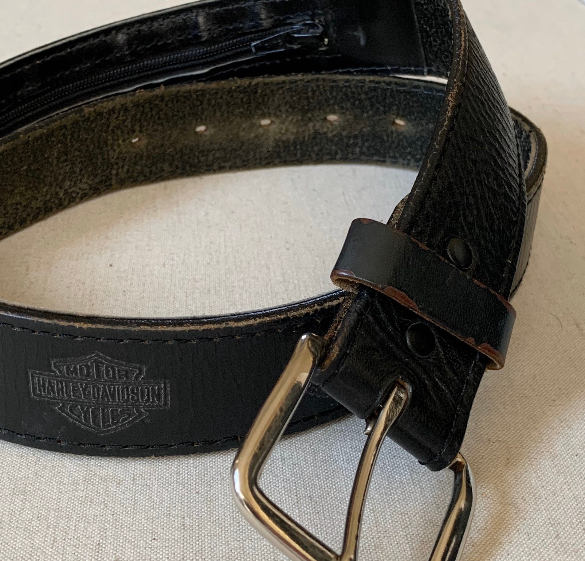 Harley Davidson Tooled Belt Vintage Distressed Black Leather Embossed