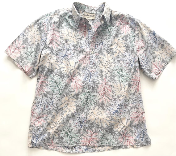 Vintage Hawaiian Shirt Aloha Shirt 70s 80s Cooke Street Made in Hawaii Men's Short Sleeve Summer Beach Tropical Pastel Leaf Botanical Print