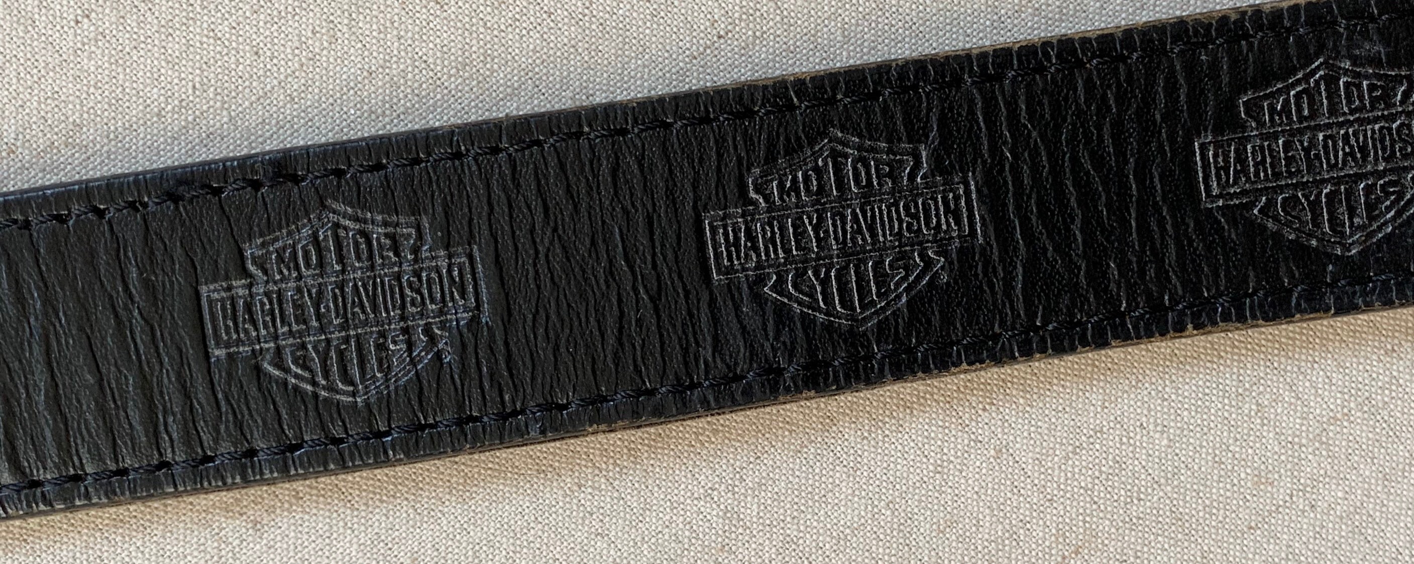 Harley Davidson Tooled Belt Vintage Distressed Black Leather Embossed