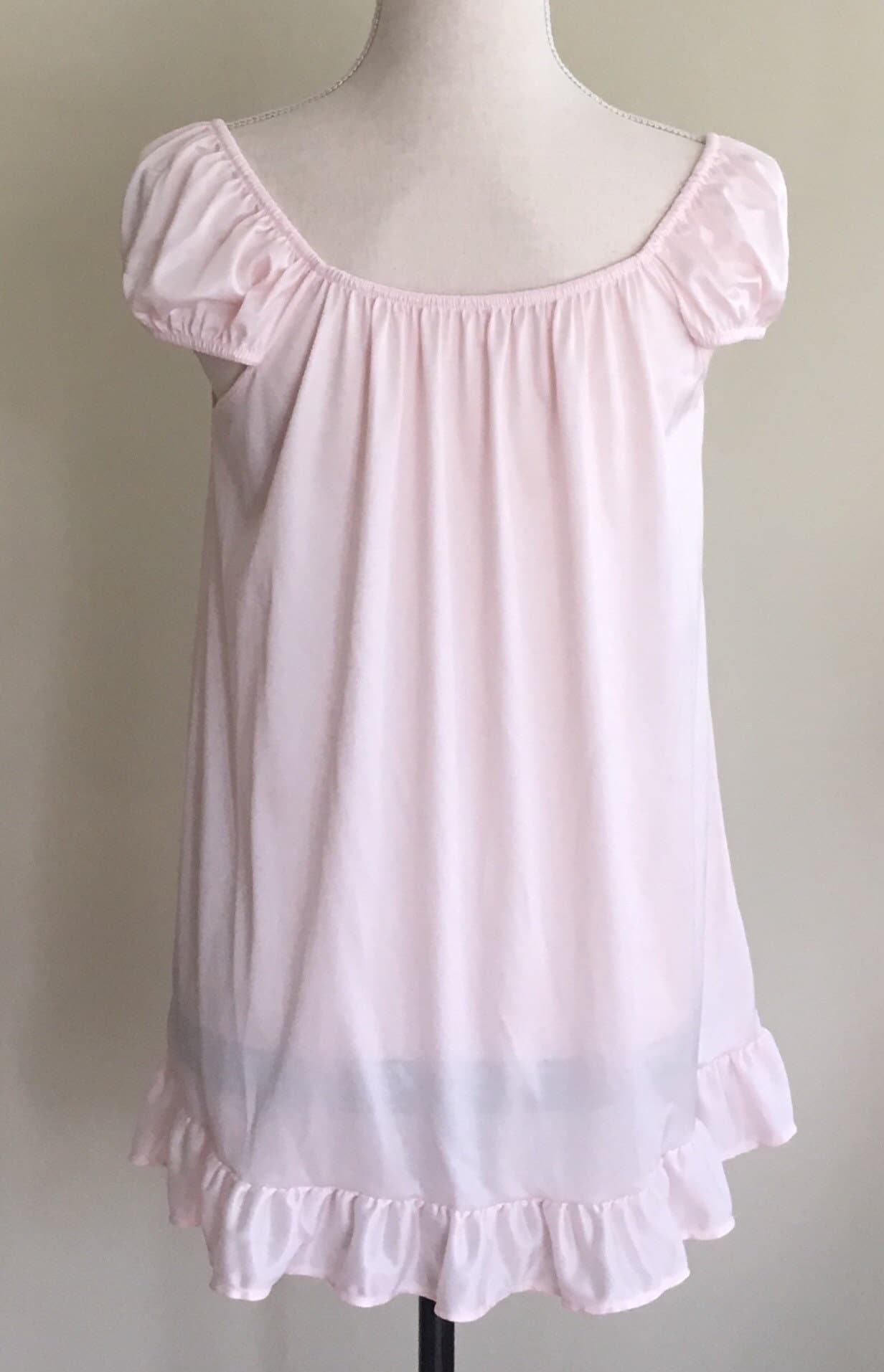 Blush Pink Babydoll Nightie Nightgown Romantic Vintage 50s Lace