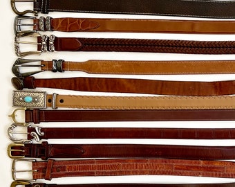 Western Brown Leather Belt Vintage Aged Distressed Worn Rustic Rugged Patina Solid Brown Leather Strap Mens Womens Belts Brighton Horse Bit