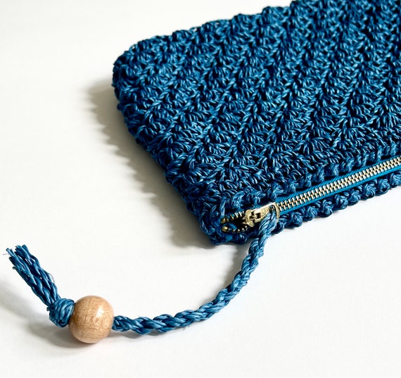 Soft Raffia Clutch Bag Cerulean Blue Purse Pouch … - image 3