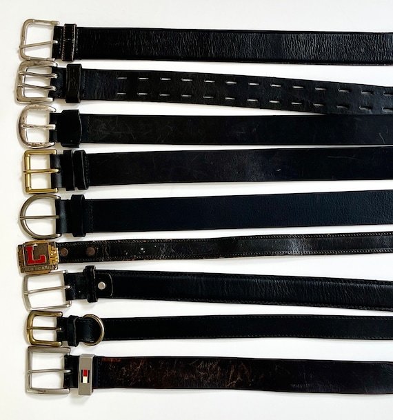 Solid Black Leather Belt Vintage Mens Women's Belts Minimalist Simple Plain