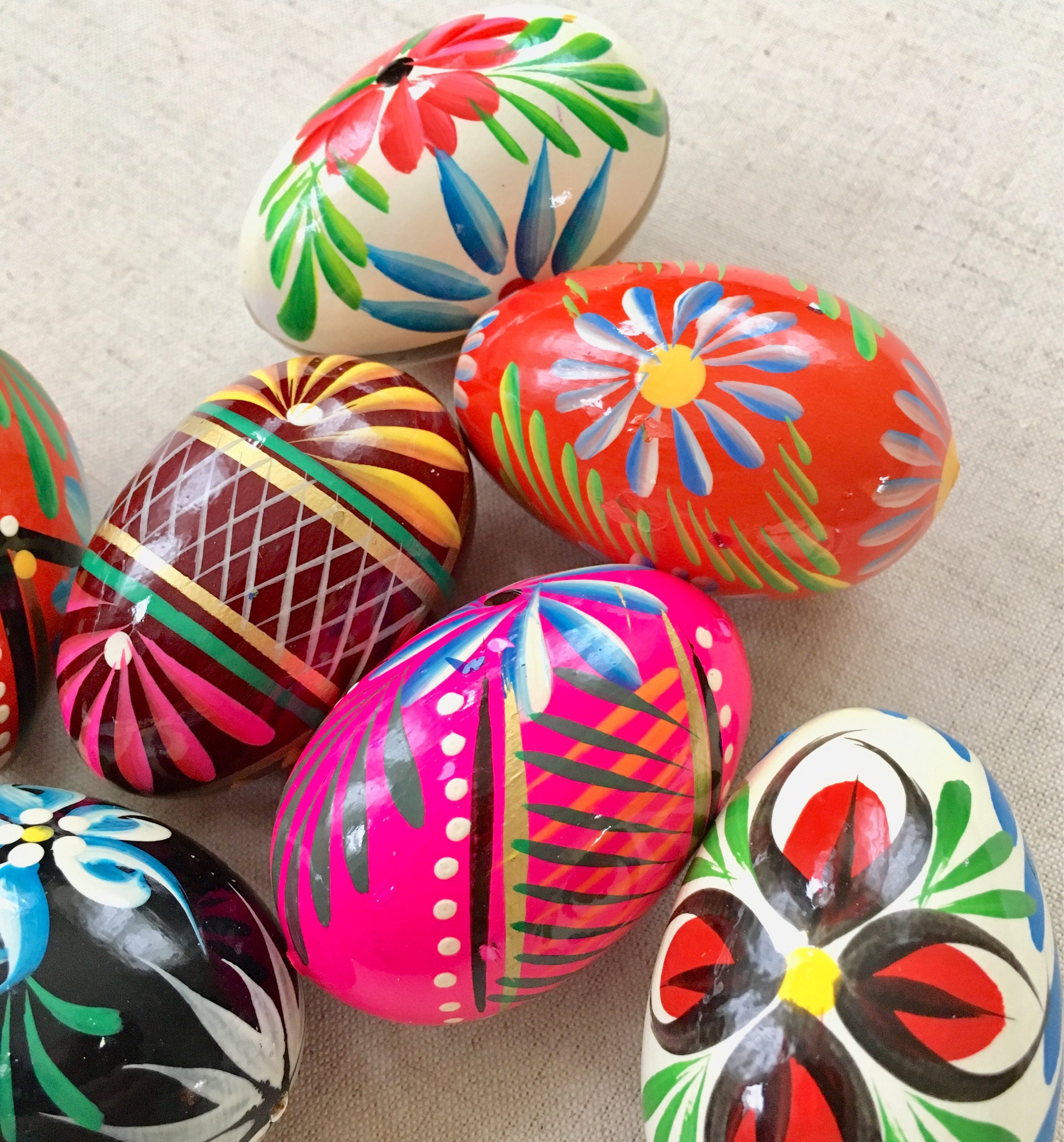 Vintage Wooden Easter Eggs Hand Painted in Beautiful Colors Lot of 7 Home Easter Spring Decor