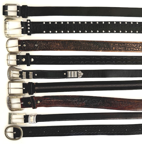 Western Distressed Leather Belt Vintage Western Brown Tan Black Leather Lizard Strap Tooled Western Stitching Cowboy Mens Women's Belts