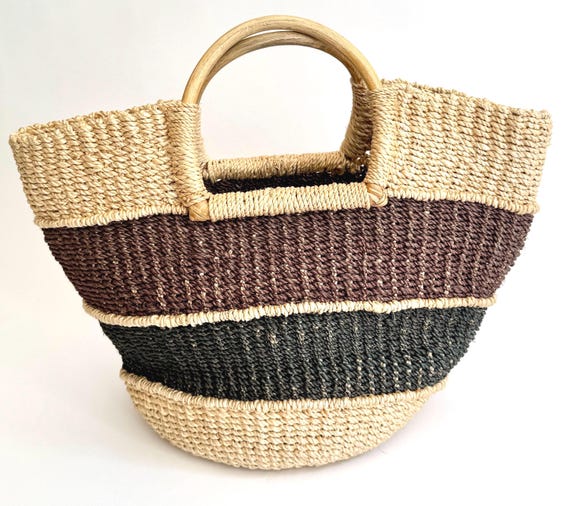 Vintage Woven Straw Bag Purse Tote Blonde Wood Handles Vintage Folk Jane Birkin Style Spring Summer Beach Beige Neutral Earth Desert Tone