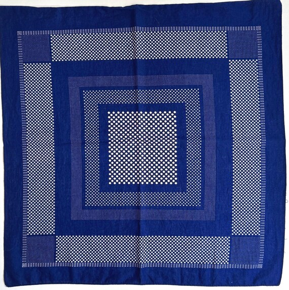 Vintage French Work Bandana Indigo Navy Blue White Polka Dots Geometric Stripes Lightweight 100% Cotton Faded