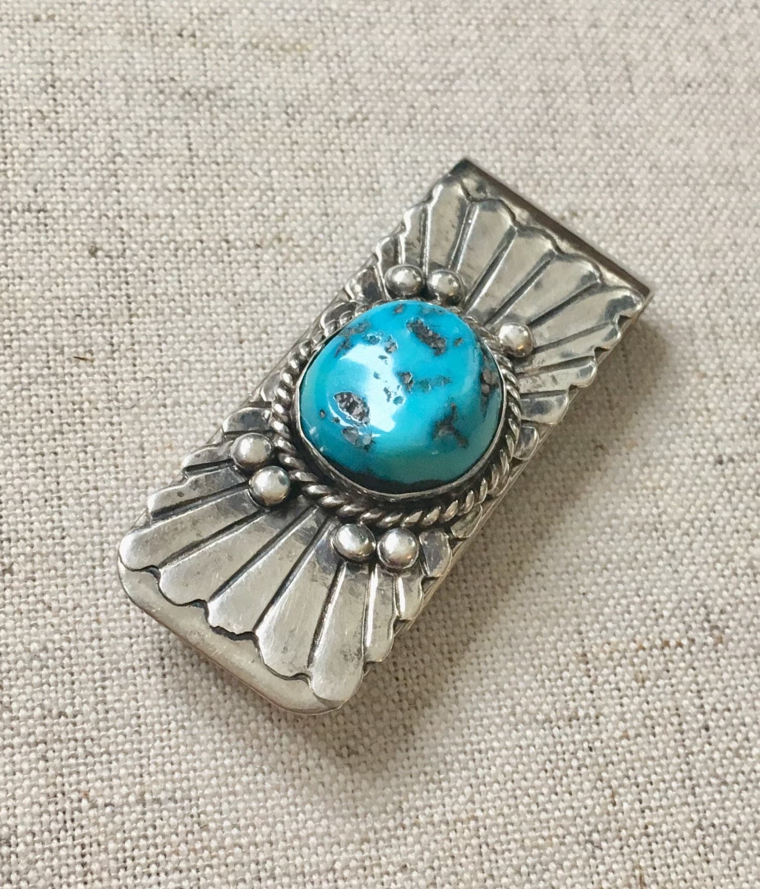 Sterling Silver Money Clip Vintage Turquoise Stone Native American
