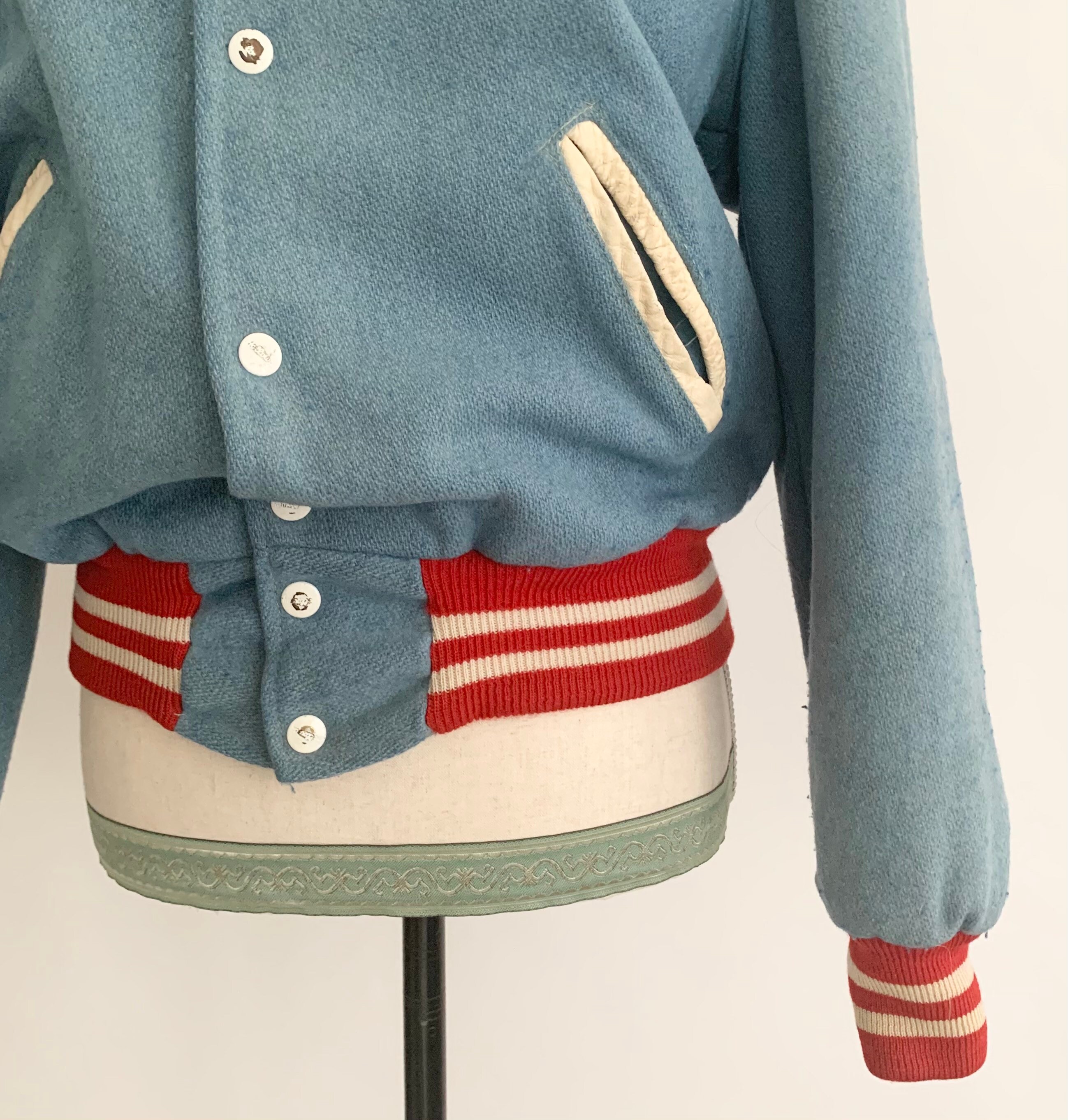Vintage Letterman Varsity Jacket Bomber Vintage 50s Light Blue Wool