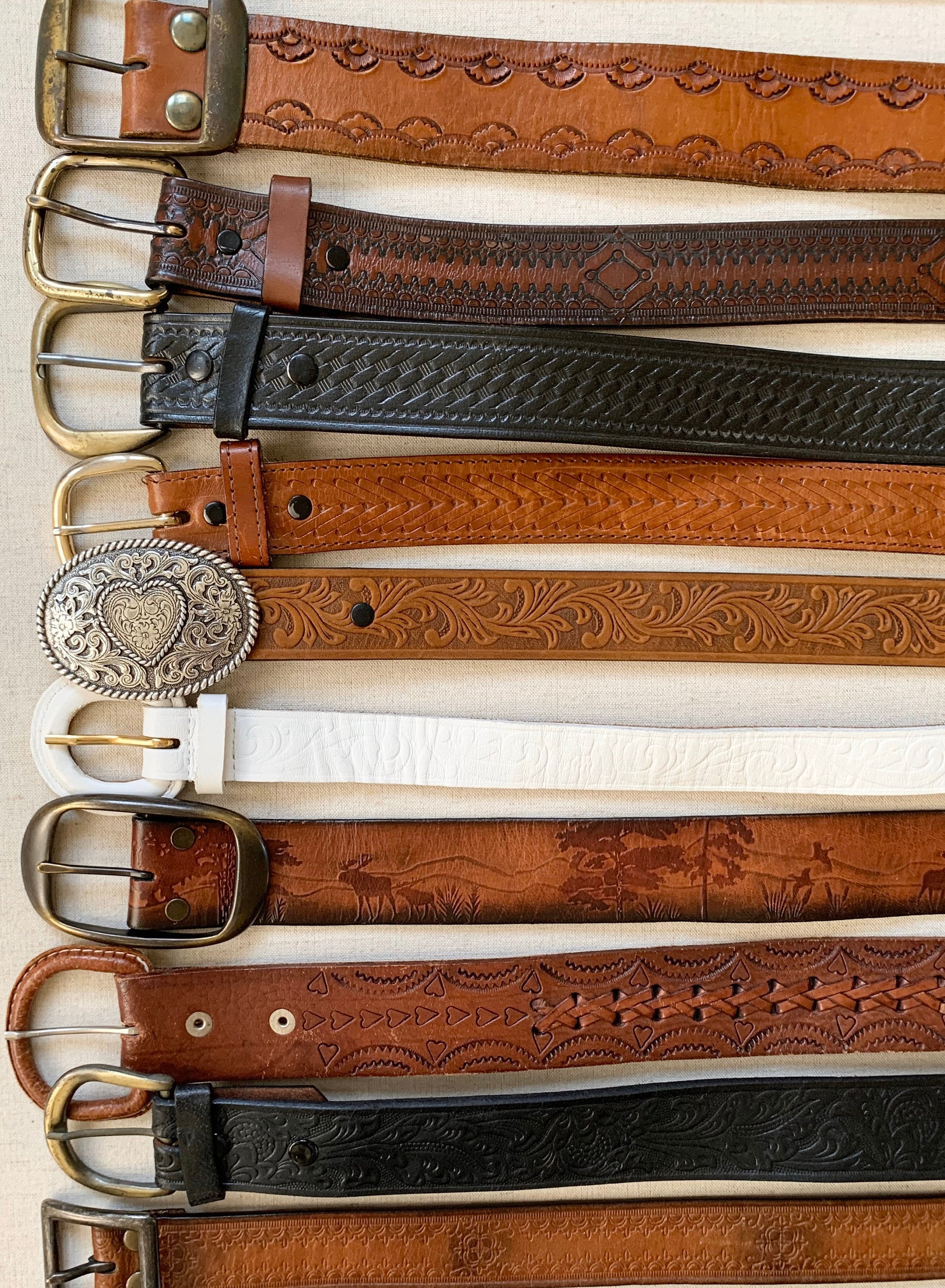Vintage Tooled Leather Belt Distressed Leather Goods Brown Belt Strap