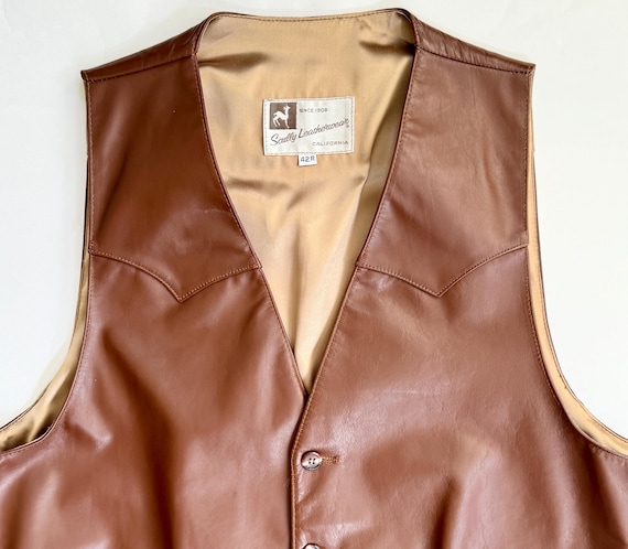 Scully Western Leather Vest Vintage 60s 70s Scully Leatherwear California Brown Leather Mens Cowboy Vest
