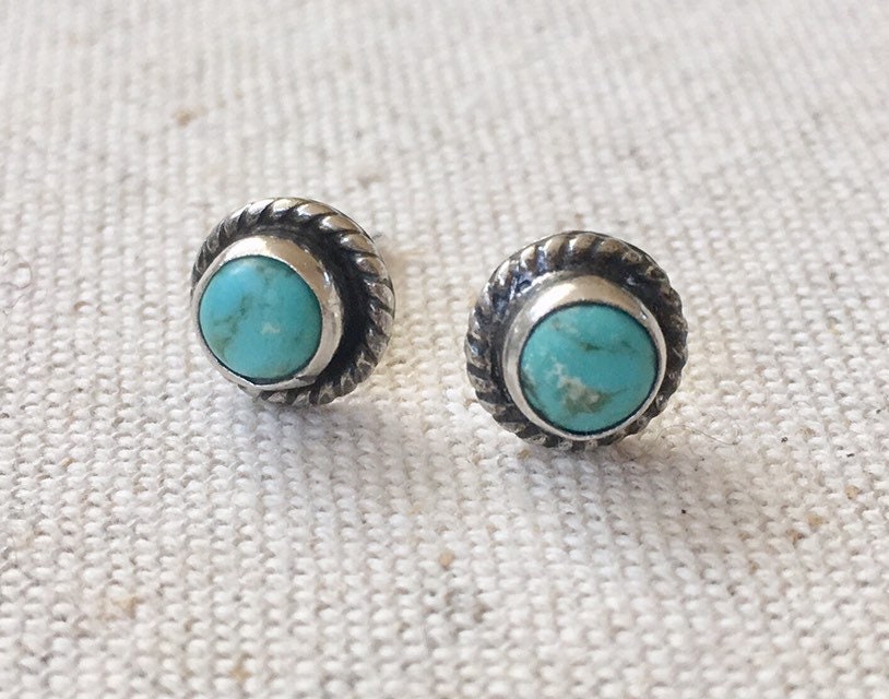 Tiny Turquoise Stud Earrings Vintage Southwest Native American Navajo ...