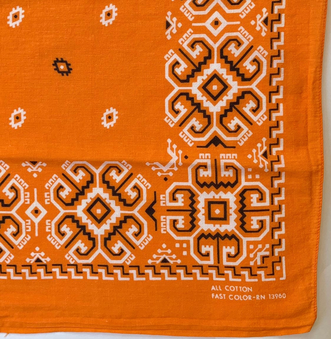 Orange Bandana Soft All Cotton Vintage Fast Color RN 13960 Tribal