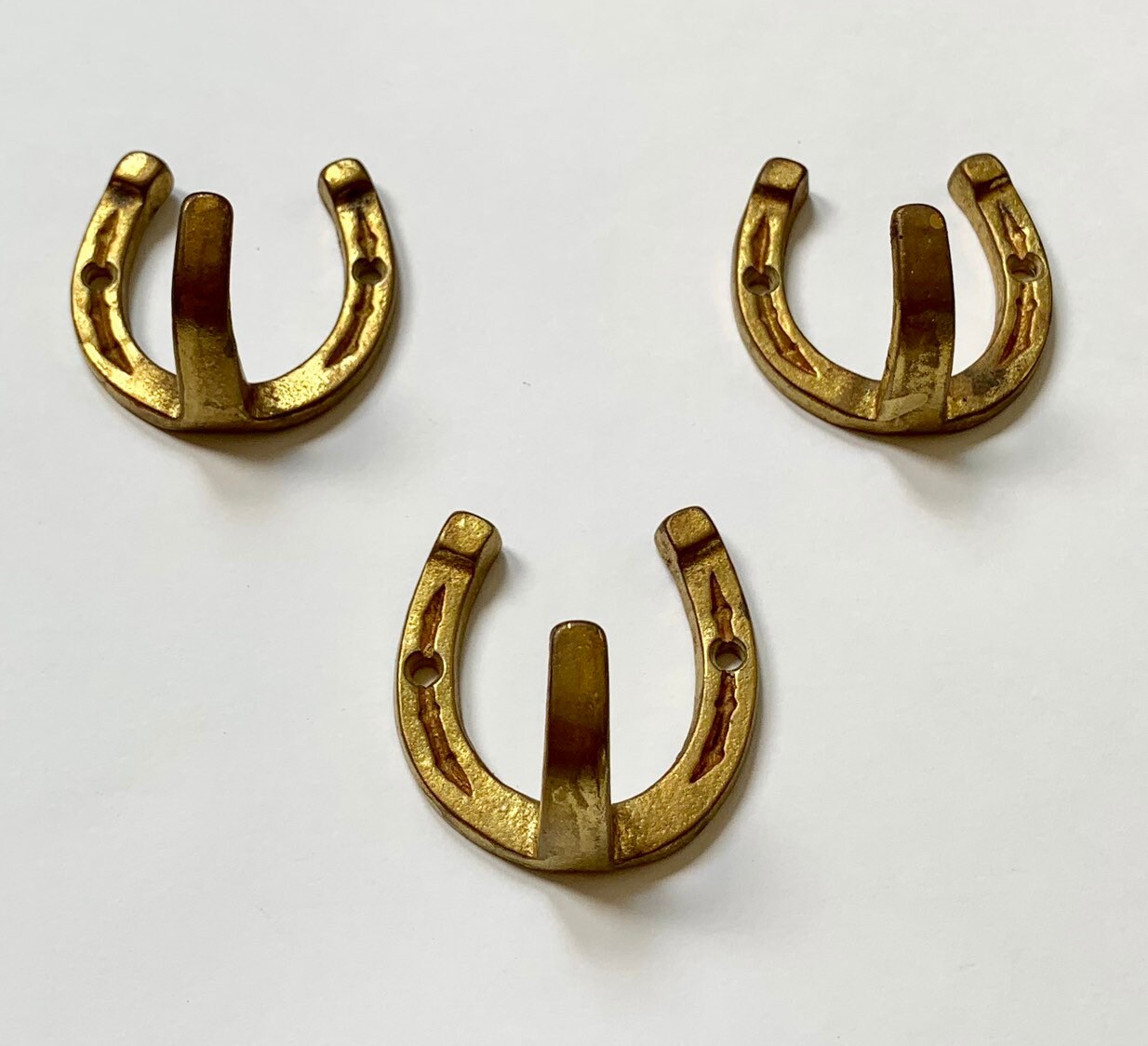 Brass Horseshoe Wall Hooks Set of 3 Coat Hook Rack Equestrian Ranch