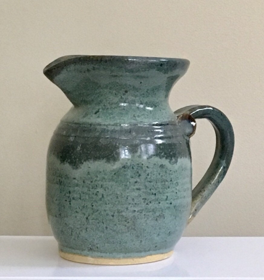 Studio Pottery Pitcher Vase Creamer Vintage Blue Green Glazed Ceramic