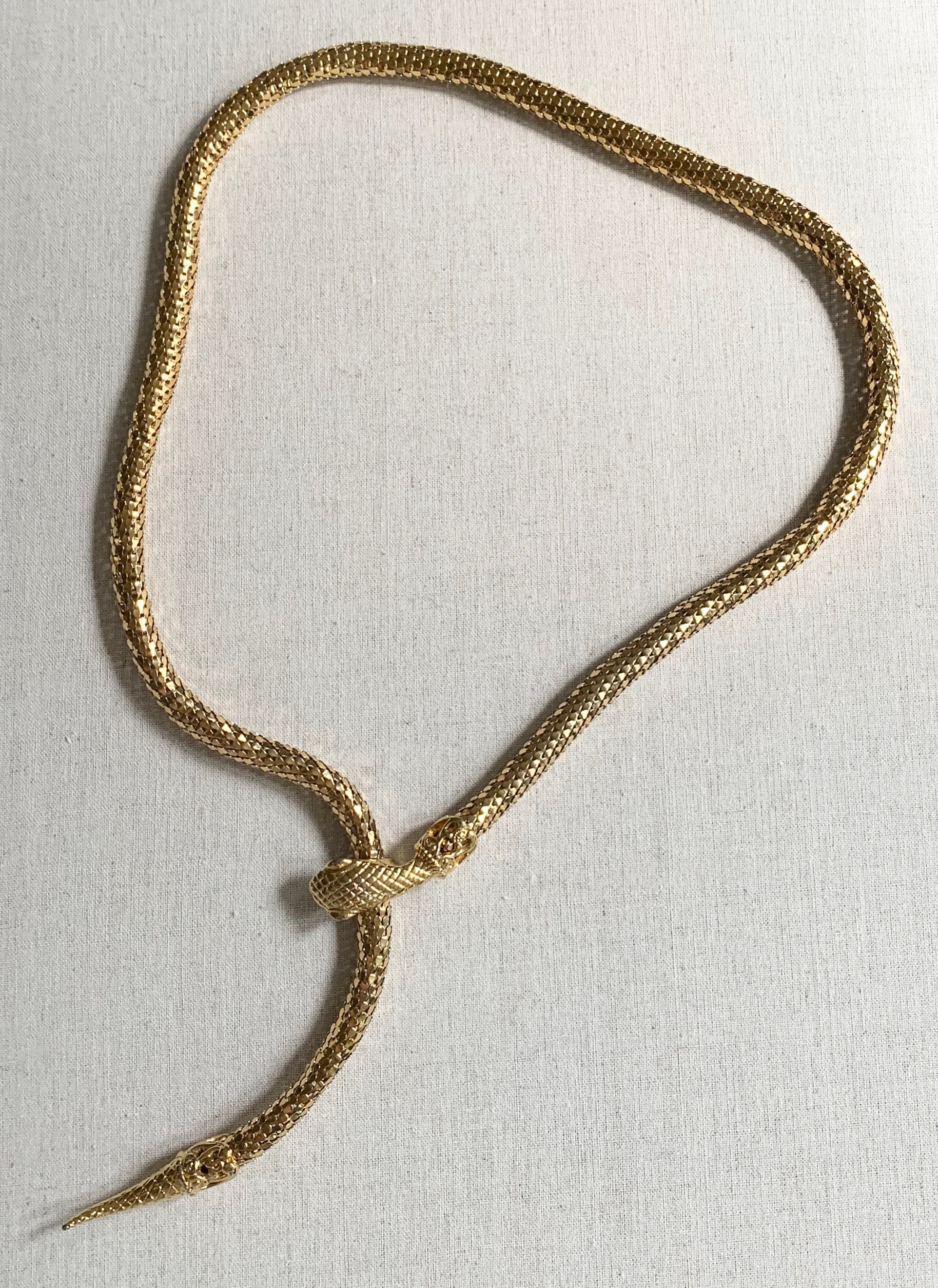 Gold Mesh Snake Belt Vintage 70s 80s Glam Snake Head Clasp Gold Tone