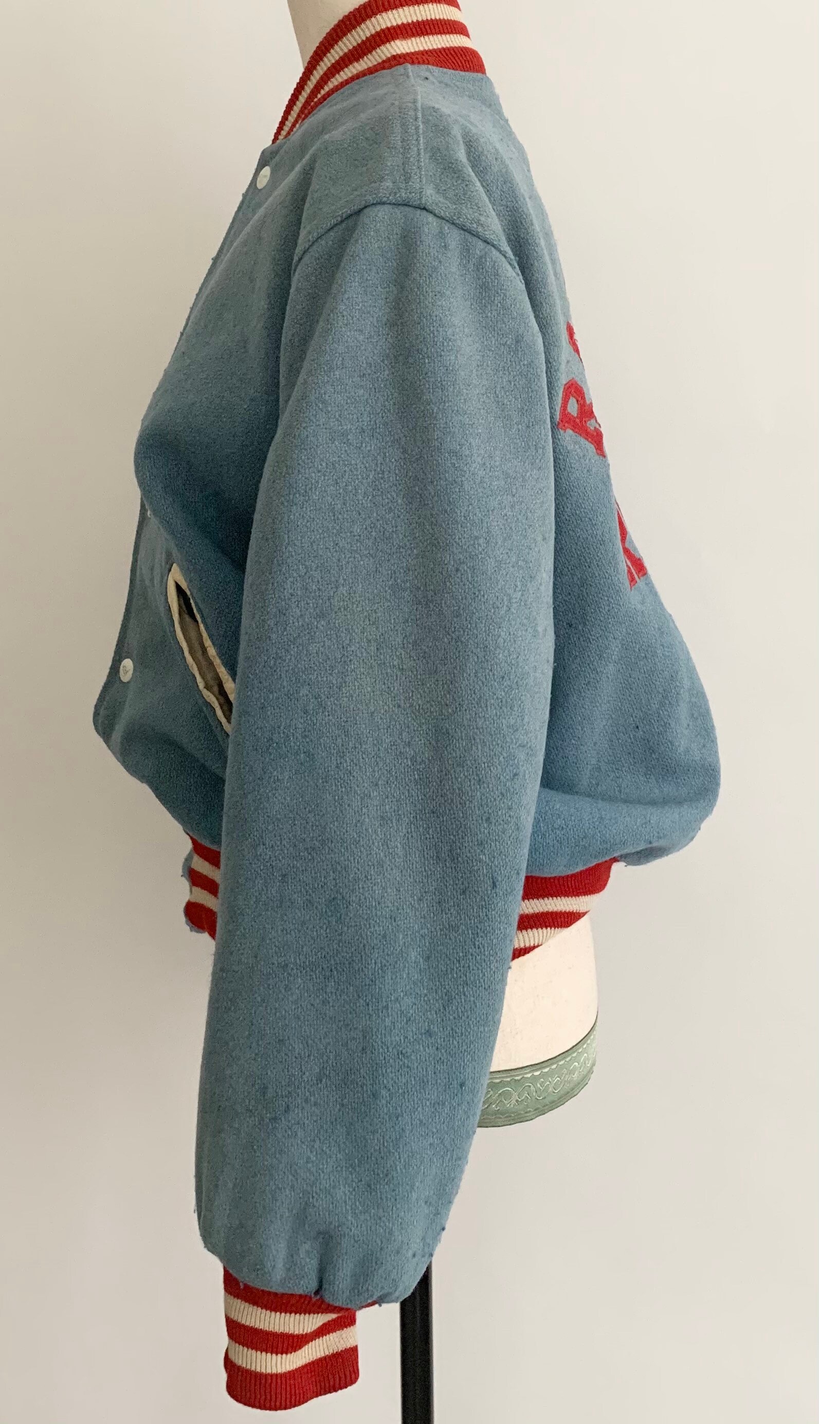 Vintage Letterman Varsity Jacket Bomber Vintage 50s Light Blue Wool
