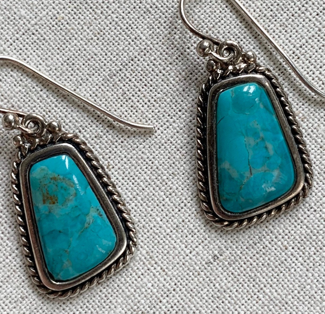 Long Turquoise Dangle Earrings Vintage Barse Designer Signed Native