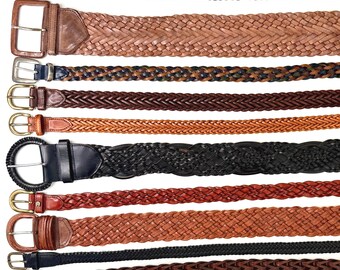 Vintage Braided Leather Belt and Goldtone Buckle Made in  display picture 2