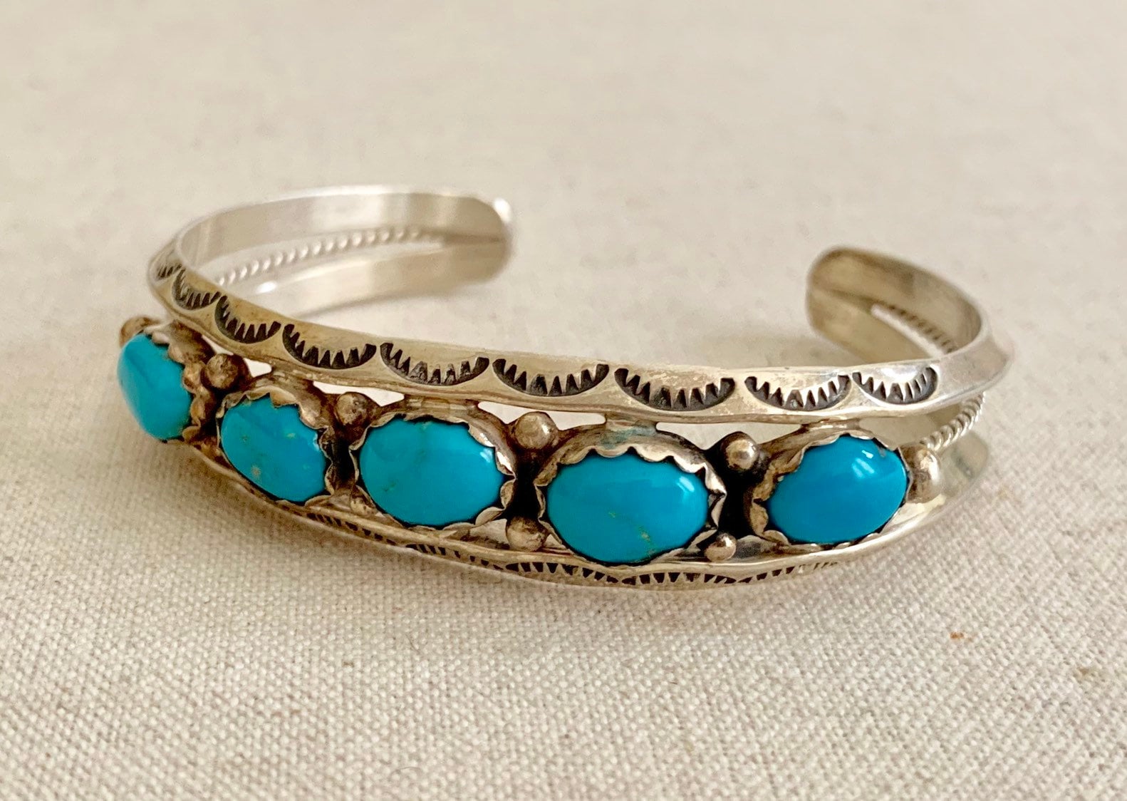 Navajo Turquoise Bracelet Cuff Vintage Native American Sterling Silver