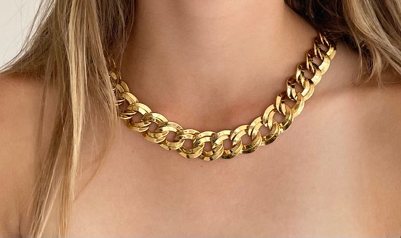 80s Gold Link Necklace Chunky Heavy Gold Tone Costume Jewelry Links Link Chain Gold Layering Necklace