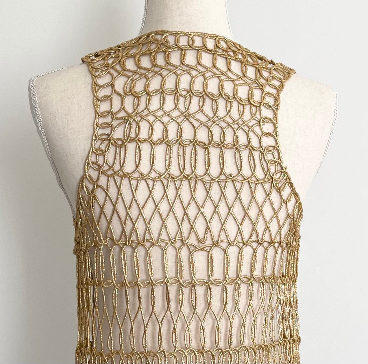 Mod Gold Lurex Vest Open Knit Open Net Weave Vintage 60s Long Tunic ...