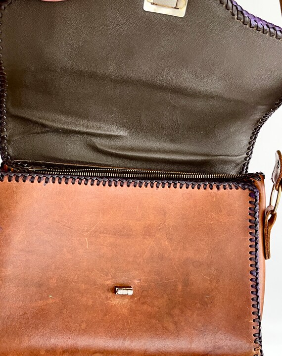 Floral Tooled Leather Bag Purse Vintage 60s 70s H… - image 8